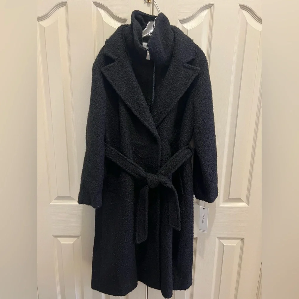Calvin Klein Women’s Black Long Coat XL Pea Coat Classic Winter Outerwear
